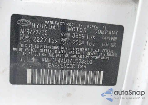 2010 Hyundai Elantra Gls from USA, damaged, VIN KMHDU4AD1AU073303